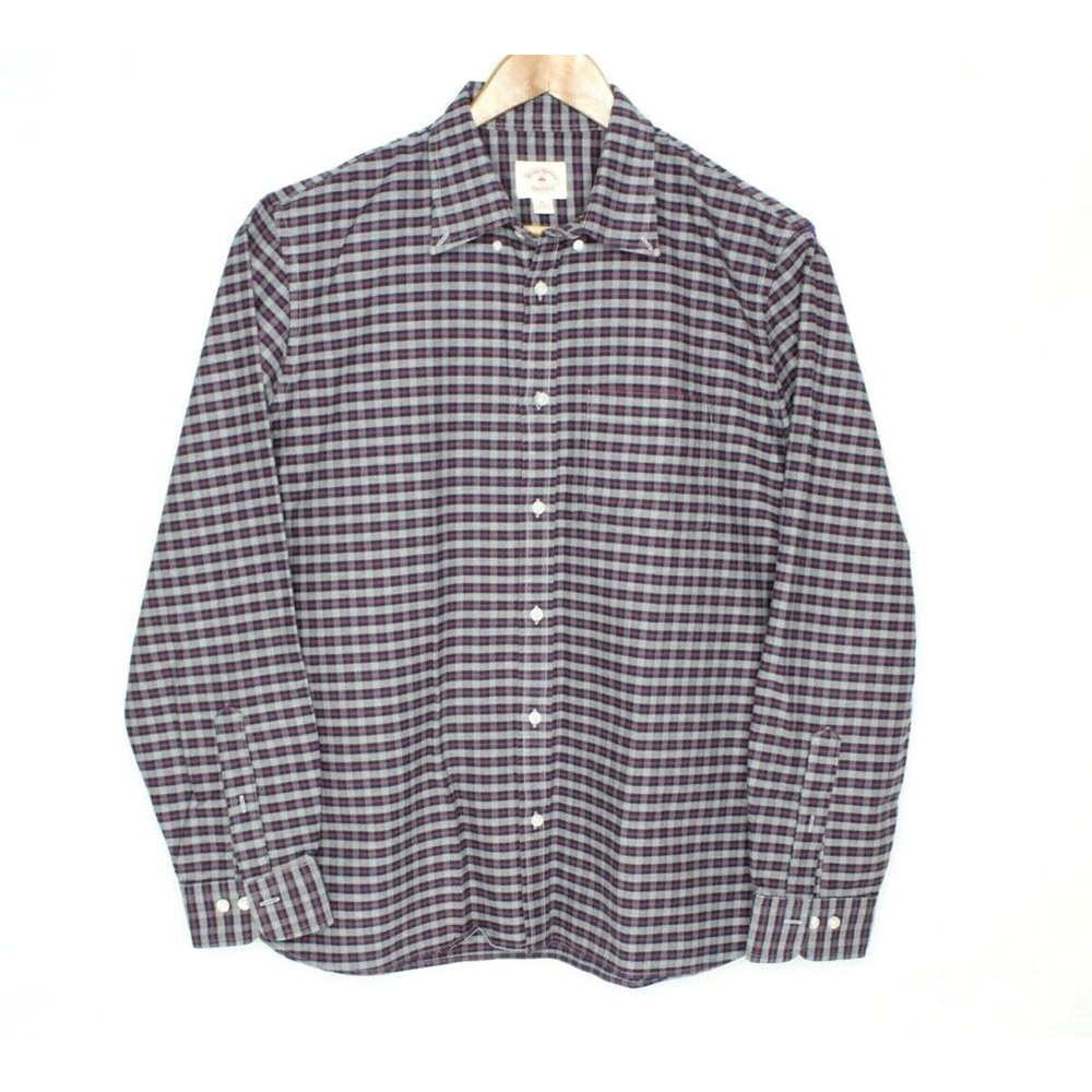 Brooks Brothers Long Sleeve Plaid Shirt Red Cotton Front pocket Men's Size XL